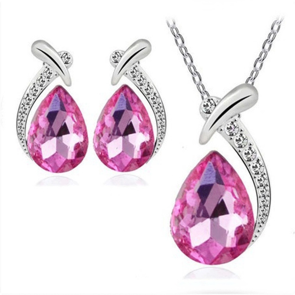 *NURIA* 3-Pc Silver x Pink Fashion Jewelry Set - Picture 1 of 1
